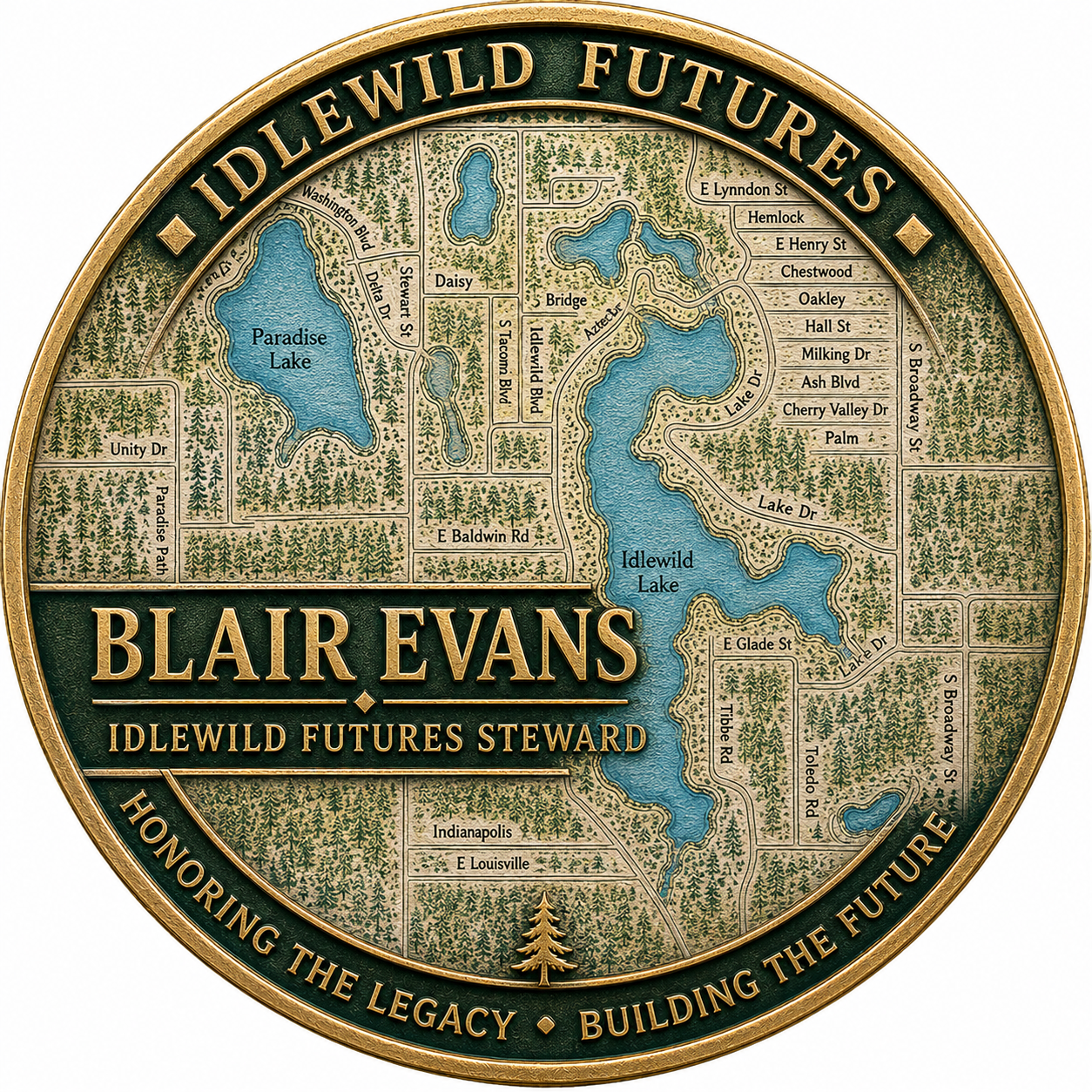 Idlewild Futures challenge coin honoring Blair Evans, Idlewild Futures Steward